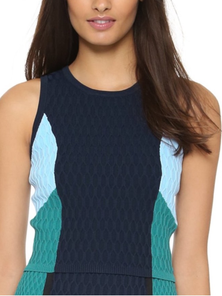 Jonathan Simkhai Navy Green Textured Sleeveless Colorblock Knit Top Size Small